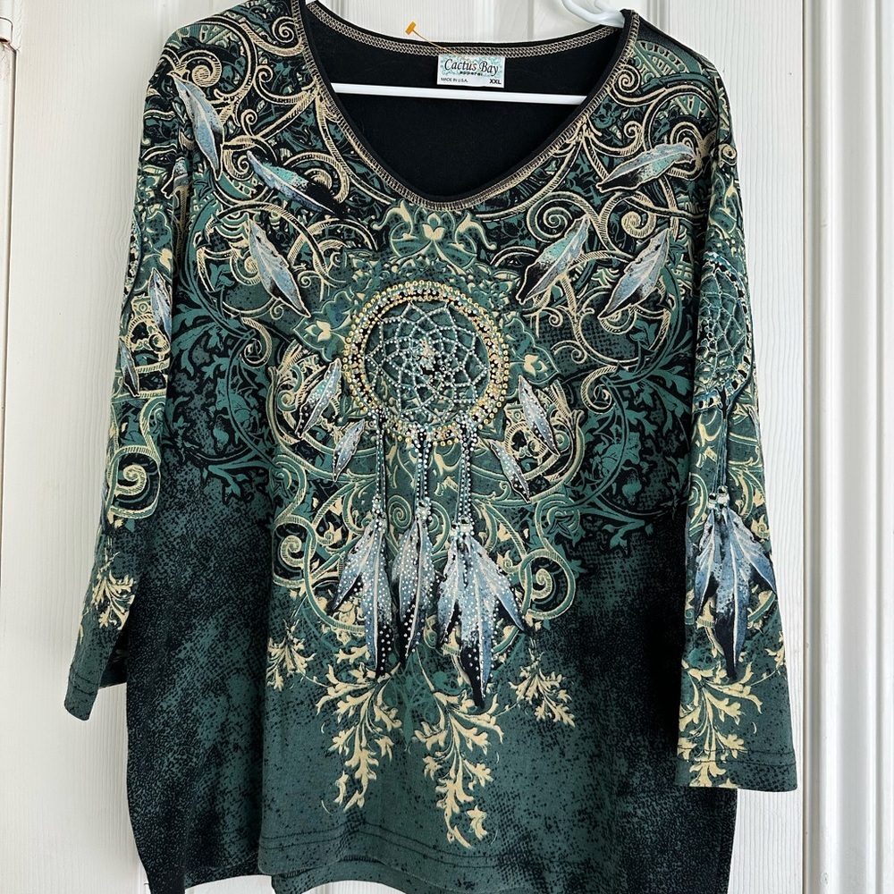 NWOT vintage Cactus Bay top with sequins dreamcatcher and feathers size XXL